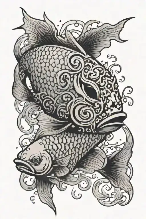 Mask And Fish Swimming Upstream