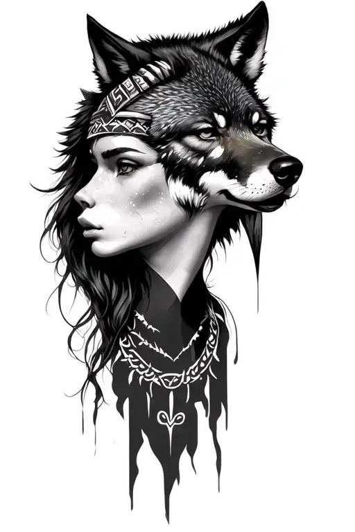 Nordic Woman With Wolve Head