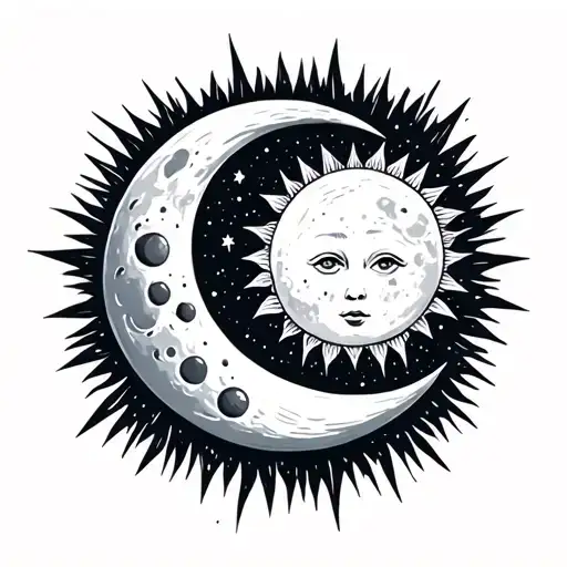 Starry Sky With Moon And Sun