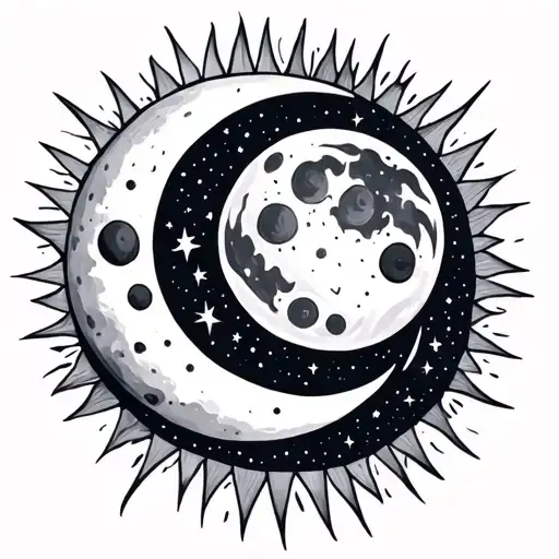 Starry Sky With Moon And Sun