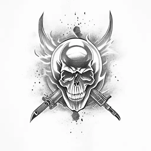 Fire Skull With Guns