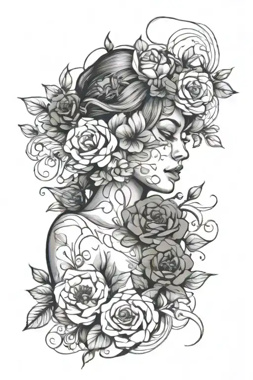 Female Body Outline With Flowers
