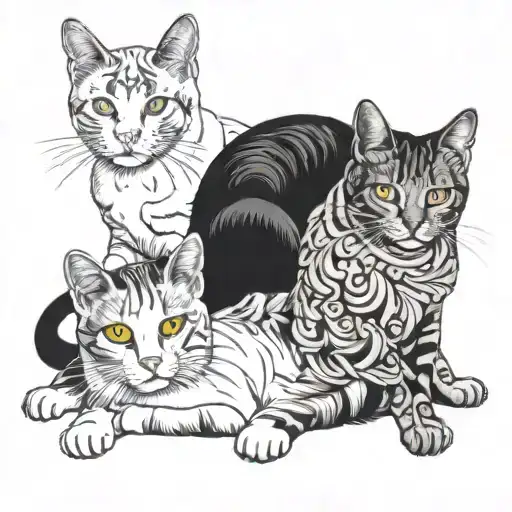 Black And Yellow White Cats