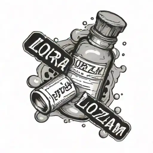 The Word Lorazepam In Script Font With A Pill Bottle