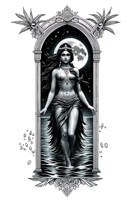 Orion Moon Window Goddess Oshun Walking Into The Ocean Night Time