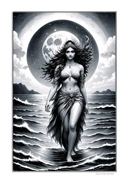 Orion Moon Window Goddess Oshun Walking Into The Ocean Night Time Not Facing Me