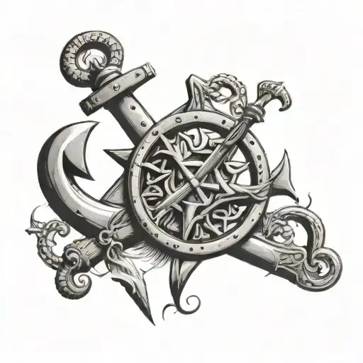 Viking Compas And Ancient Anchor Connected