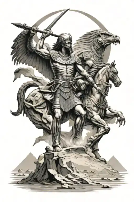 Egyptian Style Big War With Sword Fighting In A Massive Scale Battle With Scenery