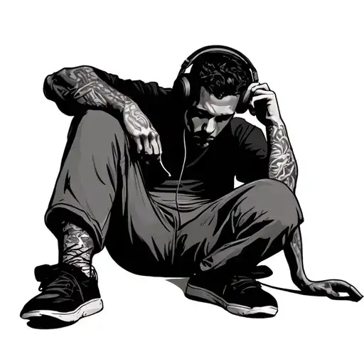 Guy Sitting With Headphones On Listening To Music