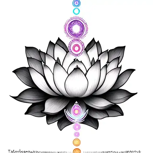 Lotus Flower With Mandala And 7 Chakra Vertically Going Through The Flower