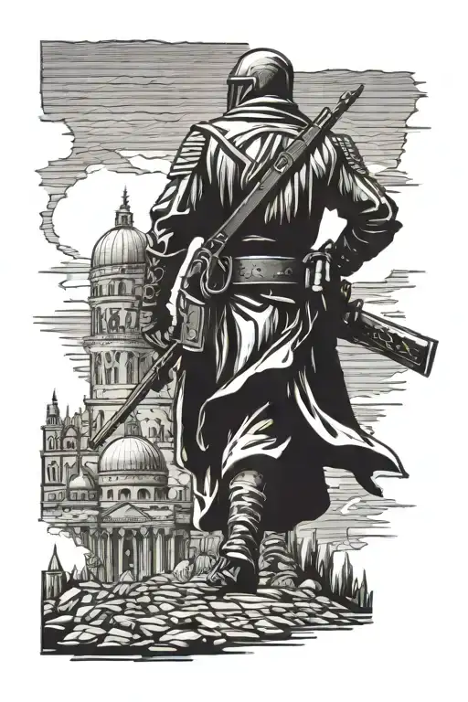 Holy Crusade Soldier In Jerusalem Skyline