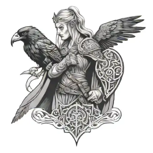 Viking Warrior Woman With Raven