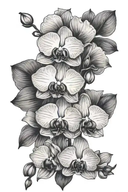 Orchid And Plum Blosson Flowers Minimalist Fineline