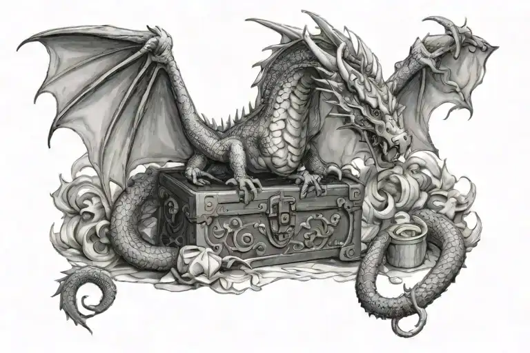 Dragon Surrounding Treasure Chest Ontop