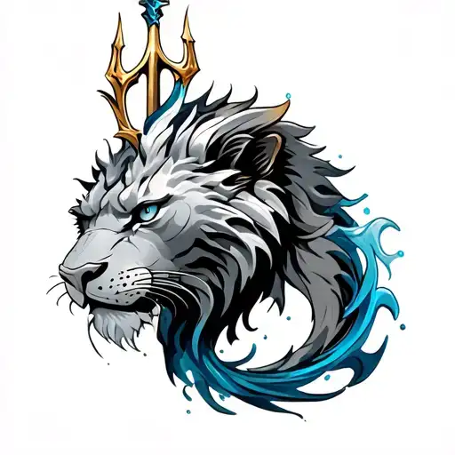 Water Lion Trident Silver Blue And Bronze