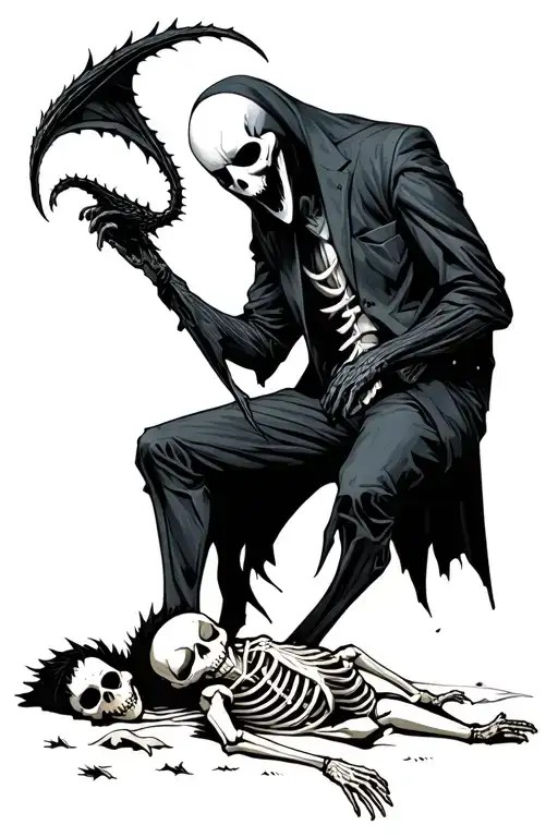 Ghostface Holding A Draco Pointed At Jack Skeleton Laying On The Ground Passed Out