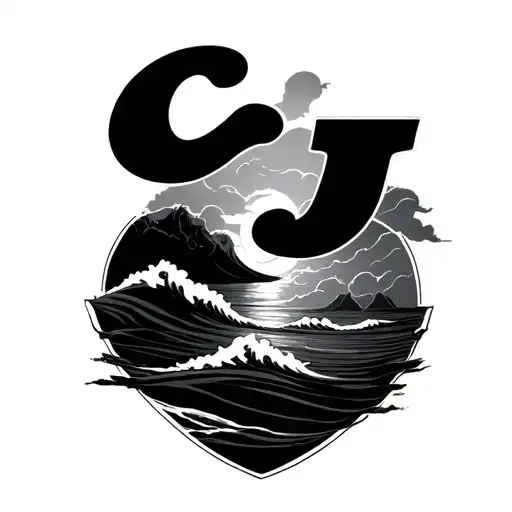Name Cj With Waves And Sunset