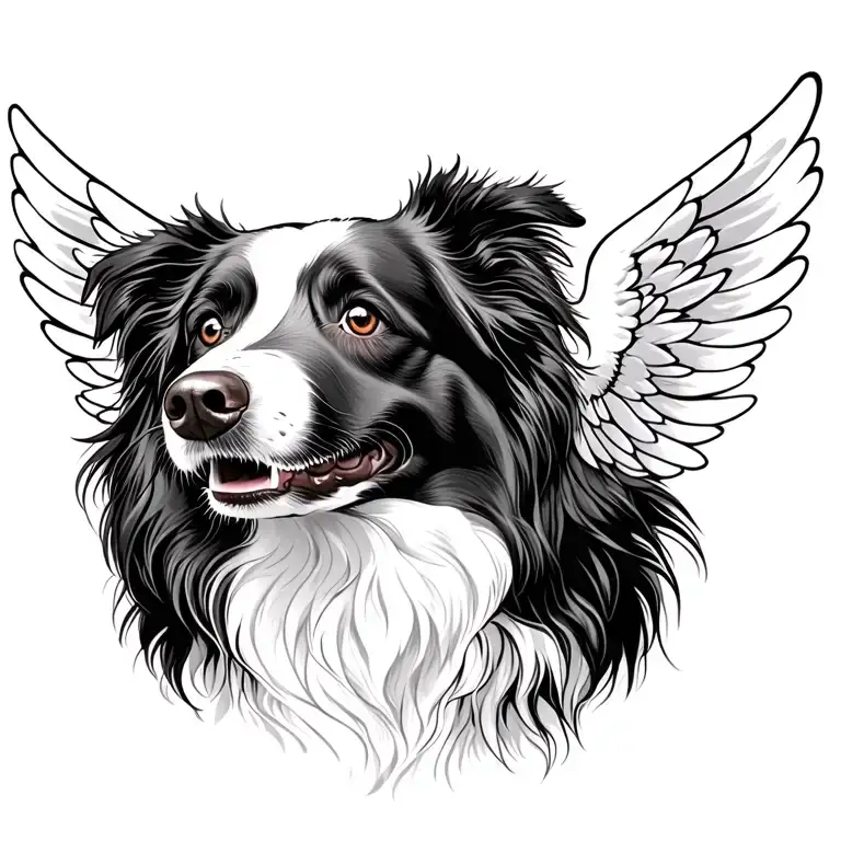 Bordercollie Dog Face With Wings Spread