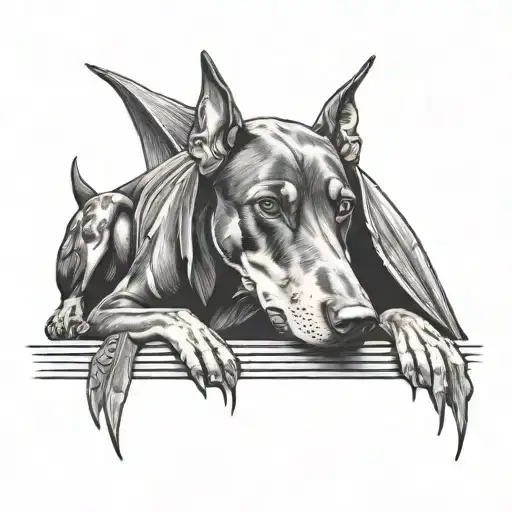 Doberman Dog Full Body With Bat Wings