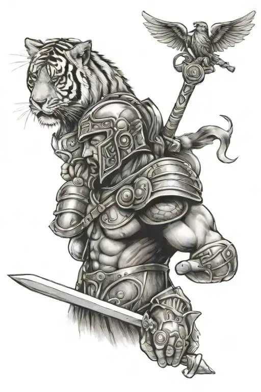 Gladiator With Jesus And Tiger Head