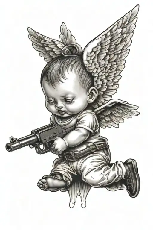 Baby Angel Wings Holding A Gun