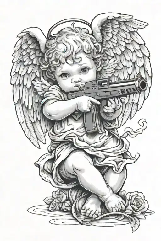 Baby Angel Holding Gun Wrapped