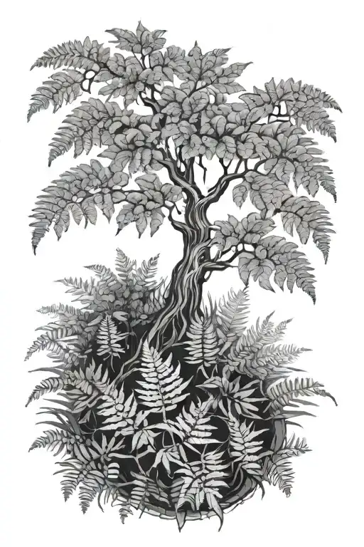 Ferns Sprouting Tree