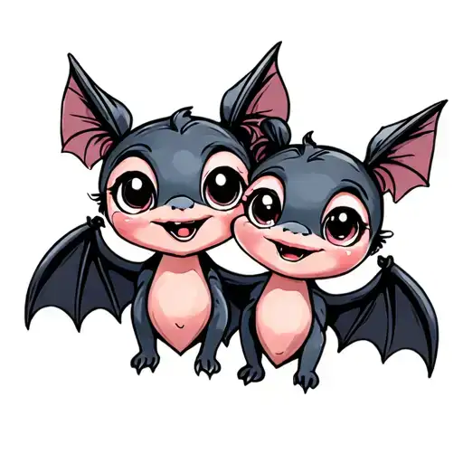 Two Cute Female Bats With Big Eyes That Are Best Friends