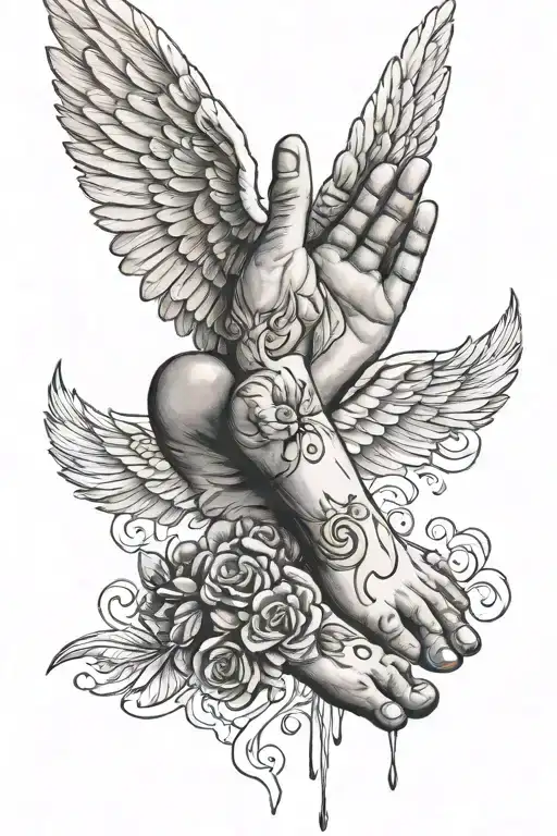 Angel Wings And Baby Foot And Hand Print