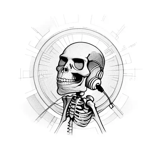 A Skeleton In Headphones Sings Into A Microphone