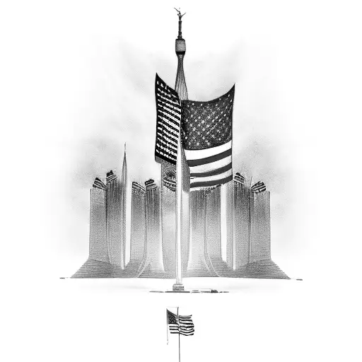 American Flag And Twin Towers