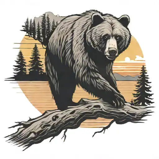 Bear Claw And Trees Colors Sunset Over Lake