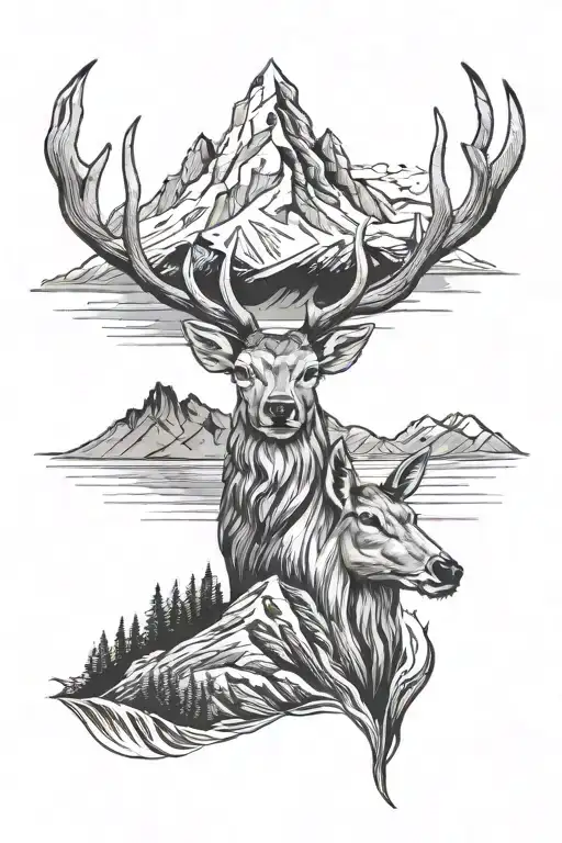 Deer And Mountain Peak