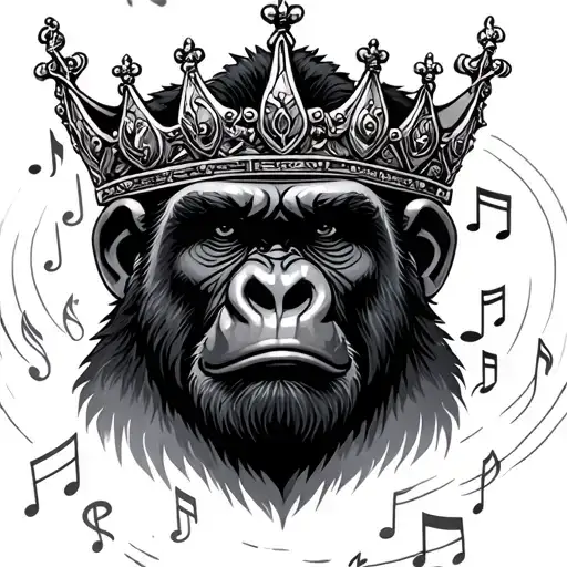 Gorilla King Crown Surrounded My Music Notes
