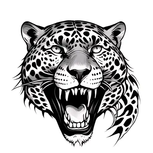 Jaguar With A Human Skull In Its Jaws Wide Open