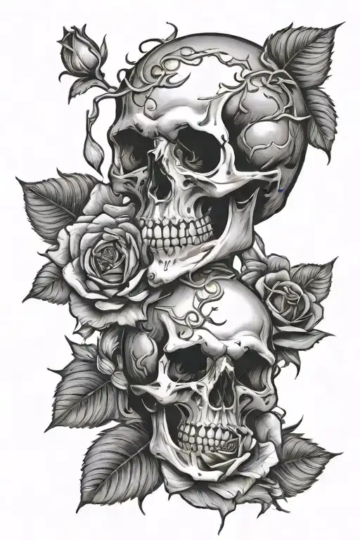 Skull And Rose Intertwined