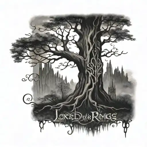 Lord Of The Rings Elvish Writing With Gondor Tree Growing