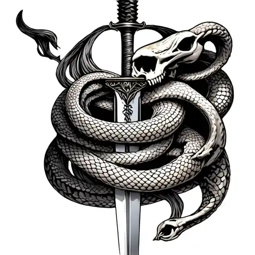 Half Snake Skeleton Wrapped Around Dagger
