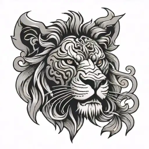 Lion Head And Japanese Symbols Incorporated