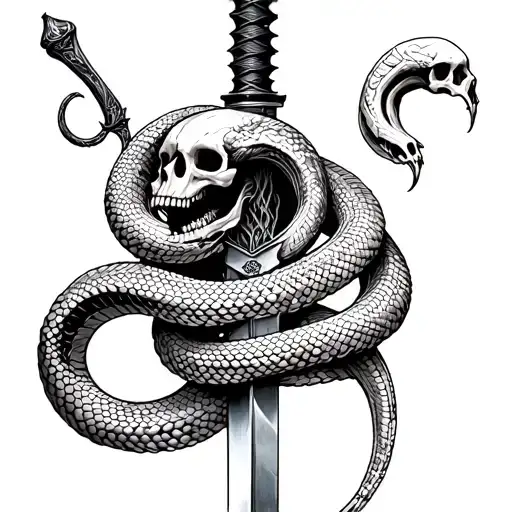 Half Snake Skeleton Wrapped Around Dagger