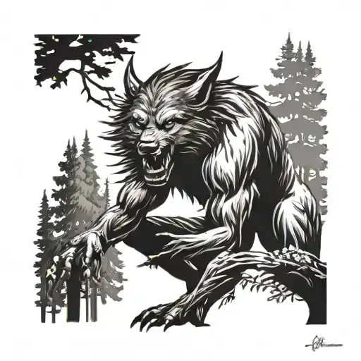 Werewolf In A Forest Scene