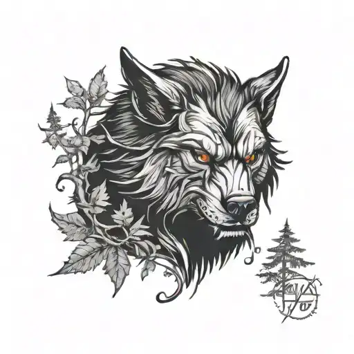 Werewolf Face In A Forest Scene