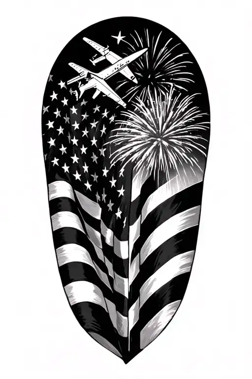 American Flag With Jets And Fireworks