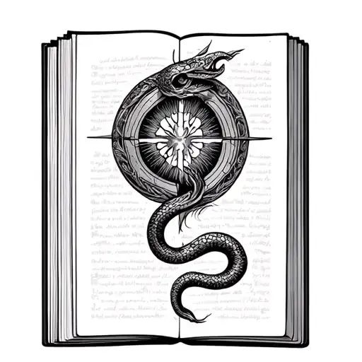 Open Book With A Coming Out Serpent And A Half Circle Vegvisir