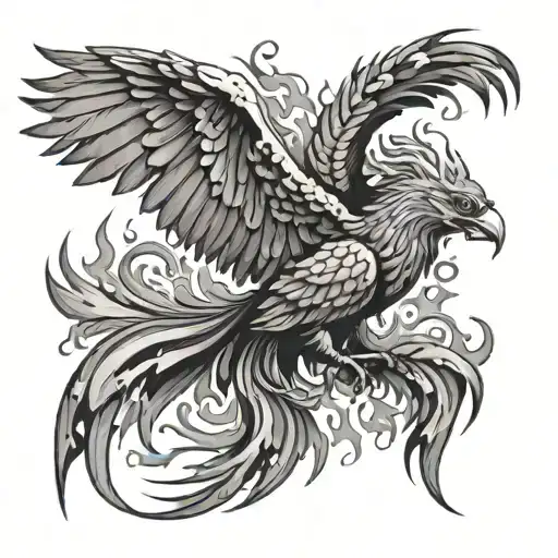 A Phoenix Rising From Ashes And Flames Engulfing
