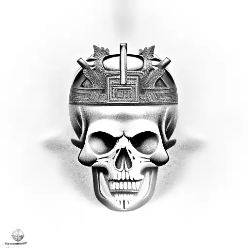 Greek Statue With A Gold Skull