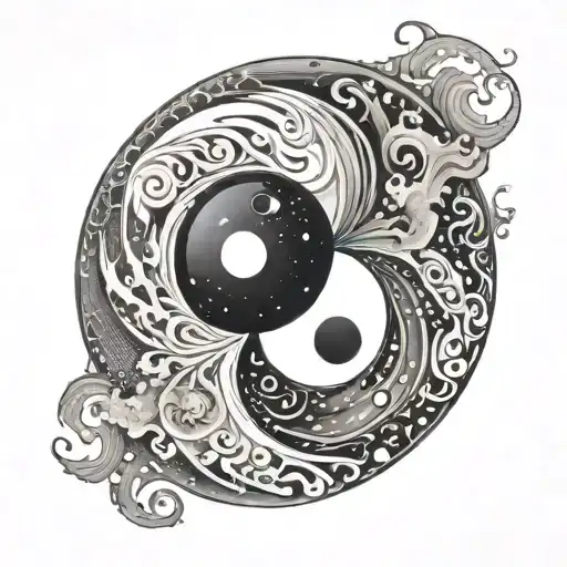 Yin And Yang Format With A Wave And A Galaxy