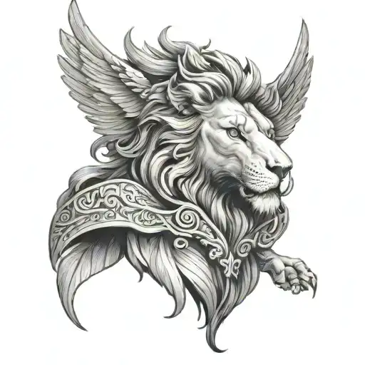 Hermes Greek God Lion Face Wings Symetrical
