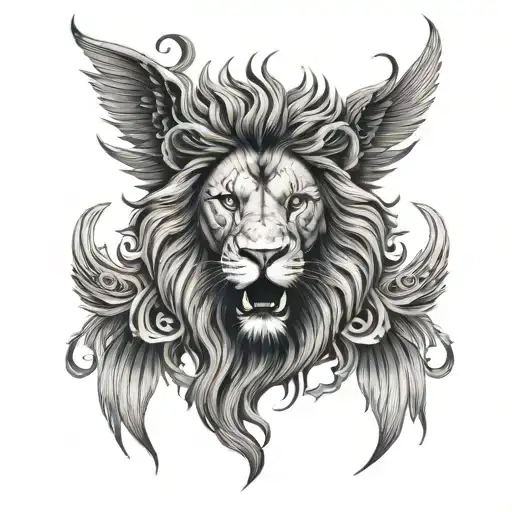 Front Of Lion Face Wings Symetrical Snakes Smoke Rising