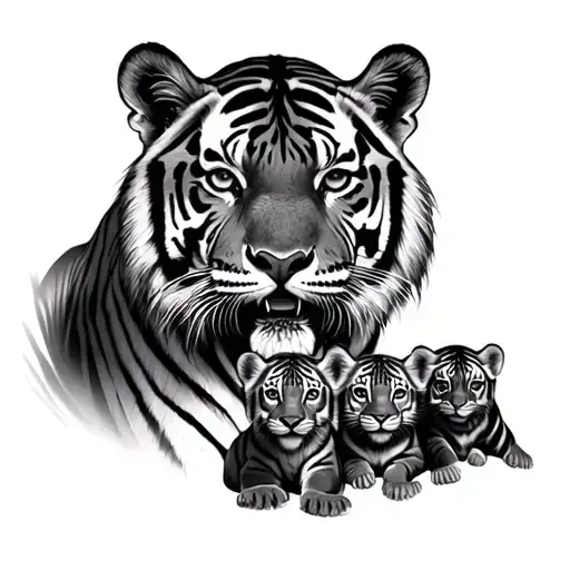 Tiger And 3 Cubs Realism